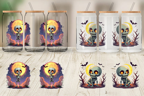 Glass Can Halloween Skeleton Dance Sublimation artnoy 
