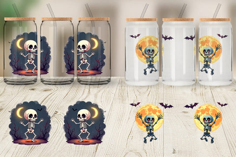 Glass Can Halloween Skeleton Dance Sublimation artnoy 