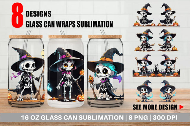 Glass Can Halloween Skeleton Sublimation artnoy 