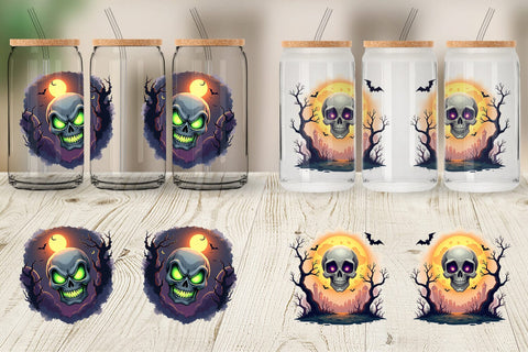 Glass Can Halloween Skull Glow Sublimation artnoy 