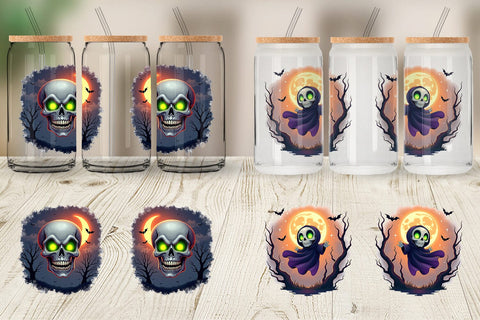 Glass Can Halloween Skull Glow Sublimation artnoy 
