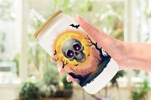 Glass Can Halloween Skull Glow Sublimation artnoy 