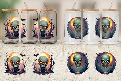 Glass Can Halloween Skull Glow Sublimation artnoy 
