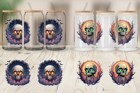 Glass Can Halloween Skull Glow Sublimation artnoy 