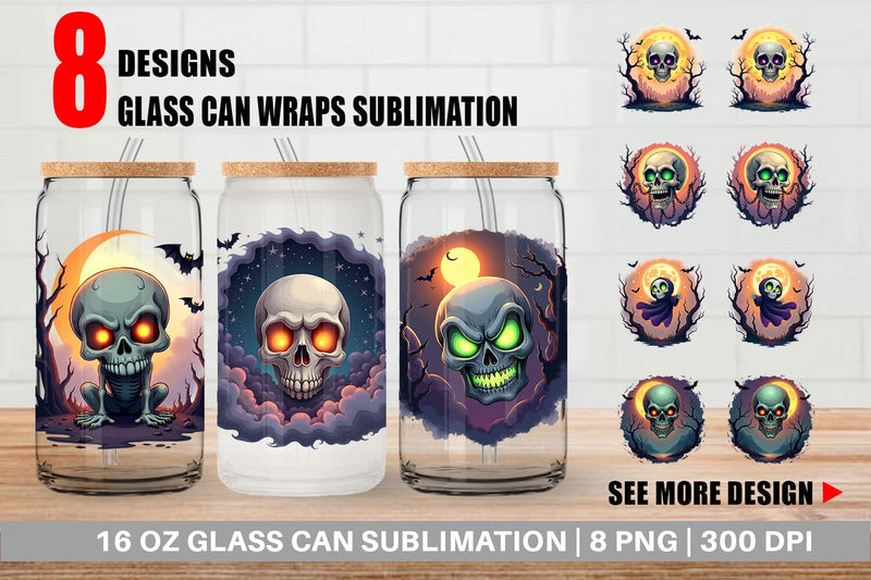 Glass Can Halloween Skull Glow Sublimation artnoy 