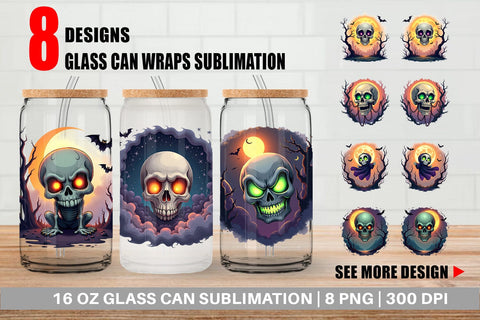 Glass Can Halloween Skull Glow Sublimation artnoy 