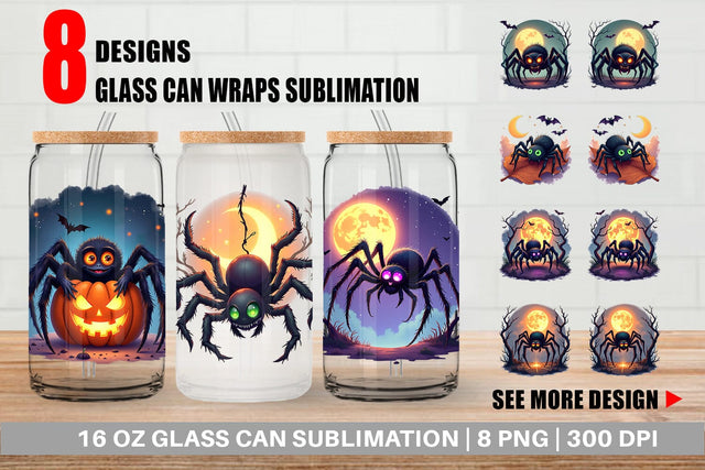 Glass Can Halloween Spider Web Sublimation artnoy 