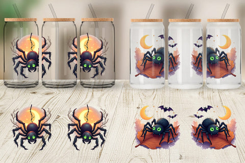 Glass Can Halloween Spider Web Sublimation artnoy 