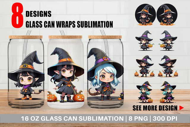 Glass Can Halloween Spooky Witch Sublimation artnoy 