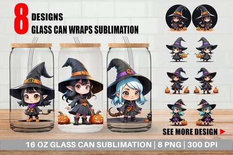 Glass Can Halloween Spooky Witch Sublimation artnoy 