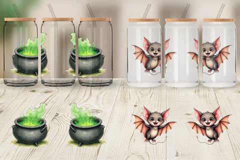 Glass Can Halloween Wonders Watercolor Sublimation artnoy 