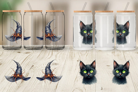 Glass Can Halloween Wonders Watercolor Sublimation artnoy 