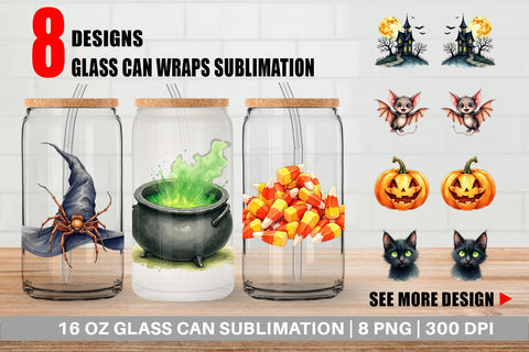 Glass Can Halloween Wonders Watercolor Sublimation artnoy 