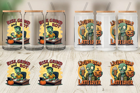 Glass Can Halloween Zombie Coffee Sublimation artnoy 
