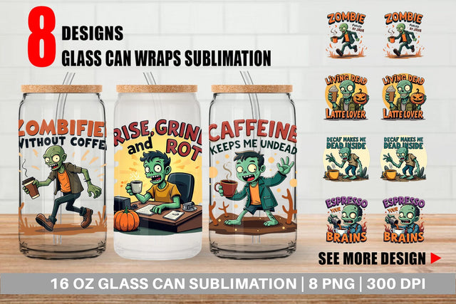 Glass Can Halloween Zombie Coffee Sublimation artnoy 