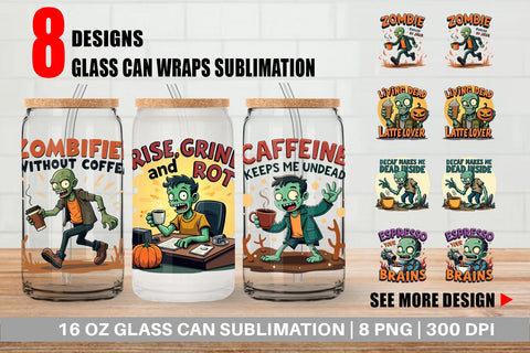 Glass Can Halloween Zombie Coffee Sublimation artnoy 