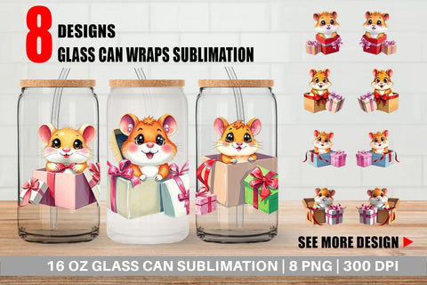 Glass Can Hamster Gift Sublimation artnoy 