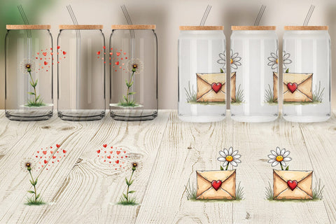 Glass Can Handmade Valentine Blooms & Notes Watercolor Sublimation artnoy 