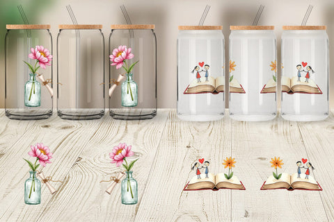 Glass Can Handmade Valentine Blooms & Notes Watercolor Sublimation artnoy 