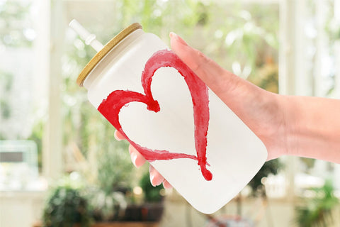 Glass Can Handmade Valentine Blooms & Notes Watercolor Sublimation artnoy 