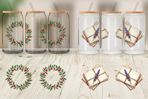 Glass Can Handmade Valentine Blooms & Notes Watercolor Sublimation artnoy 