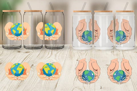 Glass Can Hands Holding Earth Sublimation artnoy 