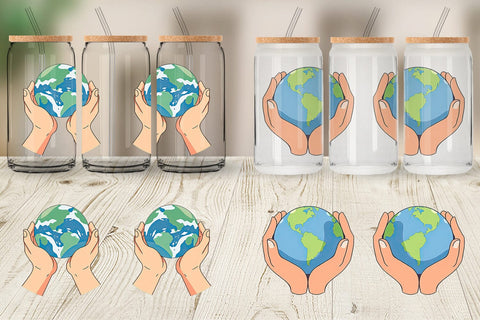 Glass Can Hands Holding Earth Sublimation artnoy 