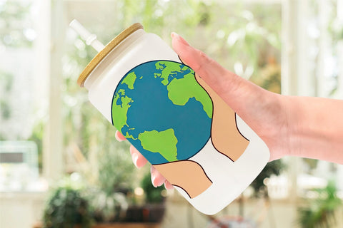 Glass Can Hands Holding Earth Sublimation artnoy 