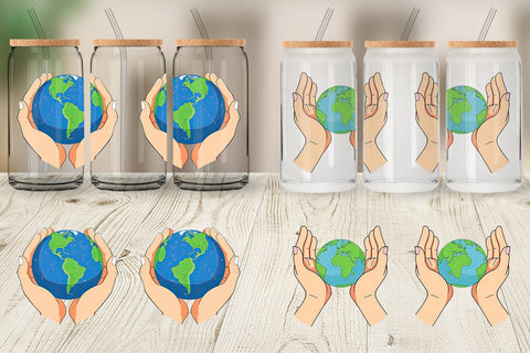 Glass Can Hands Holding Earth Sublimation artnoy 