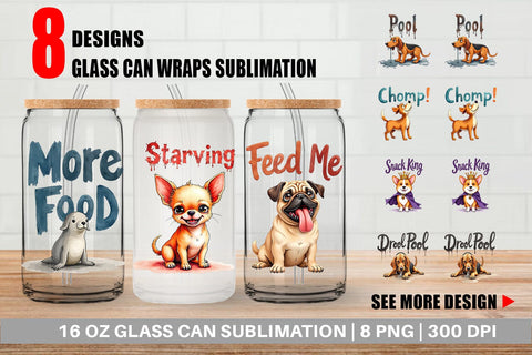Glass Can Hangry Dog Food Lover Watercolor Sublimation artnoy 