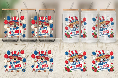 Glass Can Happy 4th of July Dog Sublimation artnoy 