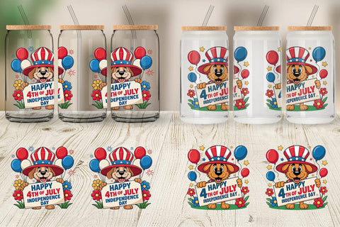 Glass Can Happy 4th of July Dog Sublimation artnoy 