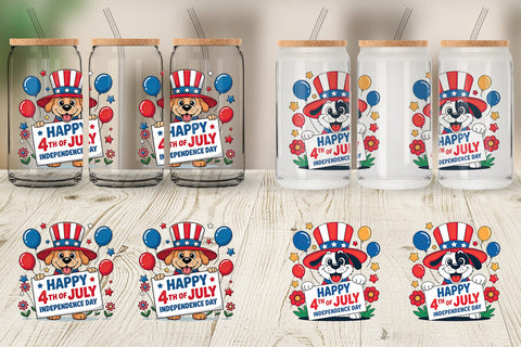 Glass Can Happy 4th of July Dog Sublimation artnoy 