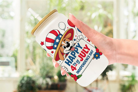 Glass Can Happy 4th of July Dog Sublimation artnoy 