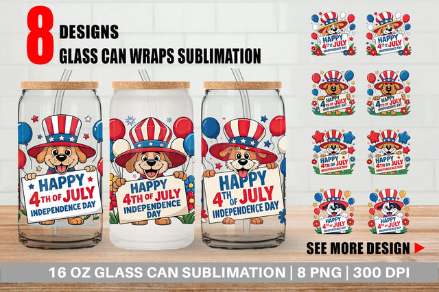 Glass Can Happy 4th of July Dog Sublimation artnoy 