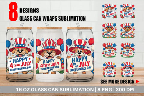 Glass Can Happy 4th of July Dog Sublimation artnoy 