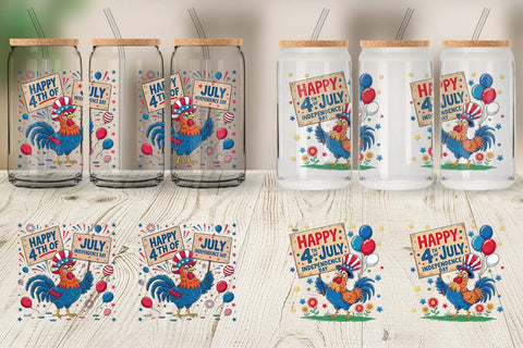 Glass Can Happy 4th of July Rooster Sublimation artnoy 