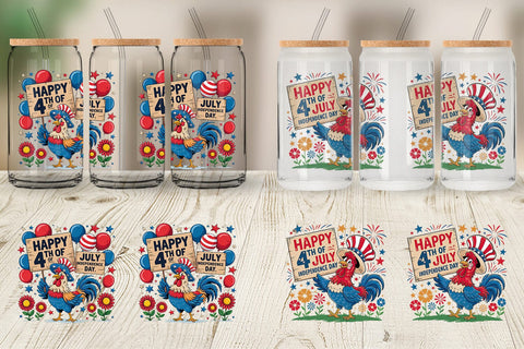 Glass Can Happy 4th of July Rooster Sublimation artnoy 
