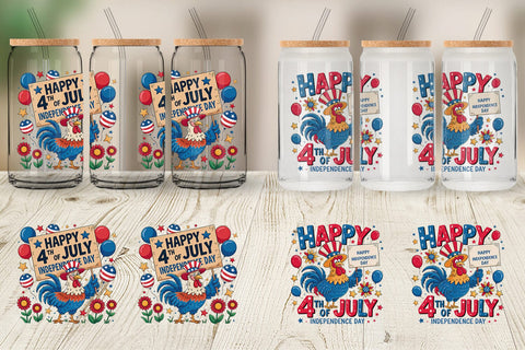 Glass Can Happy 4th of July Rooster Sublimation artnoy 