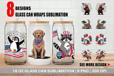 Glass Can Happy 4th of July Sublimation artnoy 