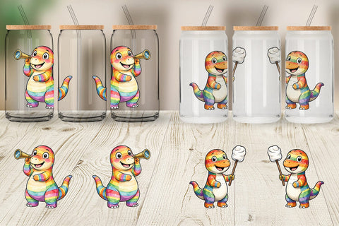 Glass Can Happy Campfire Dino Watercolor Sublimation artnoy 