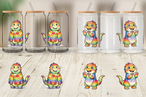 Glass Can Happy Campfire Dino Watercolor Sublimation artnoy 