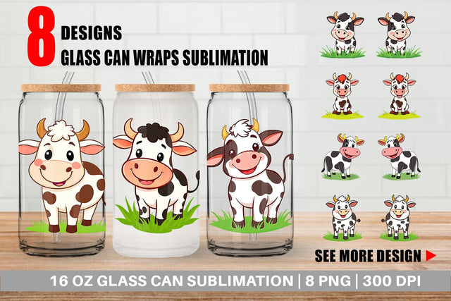 Glass Can Happy Cow Face Sublimation artnoy 