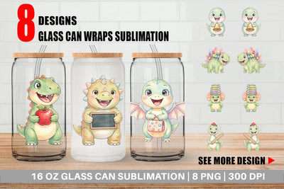 Glass Can Happy First Day School Dino Sublimation artnoy 