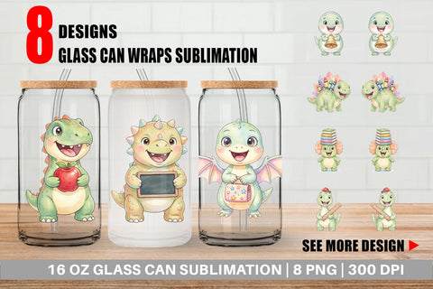 Glass Can Happy First Day School Dino Sublimation artnoy 