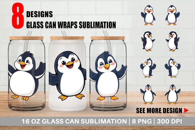 Glass Can Happy Penguin Sublimation artnoy 
