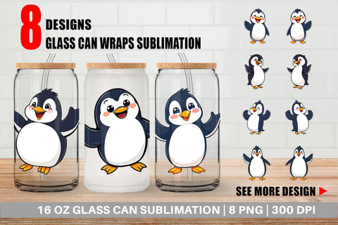 Glass Can Happy Penguin Sublimation artnoy 