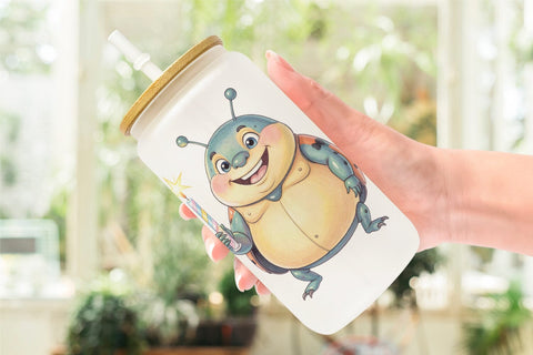 Glass Can Happy Round Garden Birthday Watercolor Sublimation artnoy 