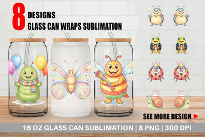 Glass Can Happy Round Garden Birthday Watercolor Sublimation artnoy 