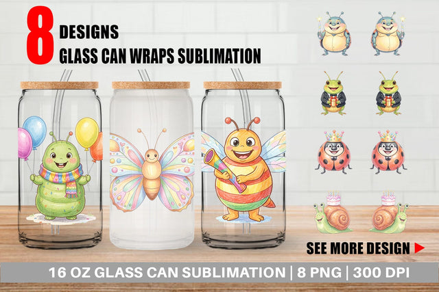 Glass Can Happy Round Garden Birthday Watercolor Sublimation artnoy 